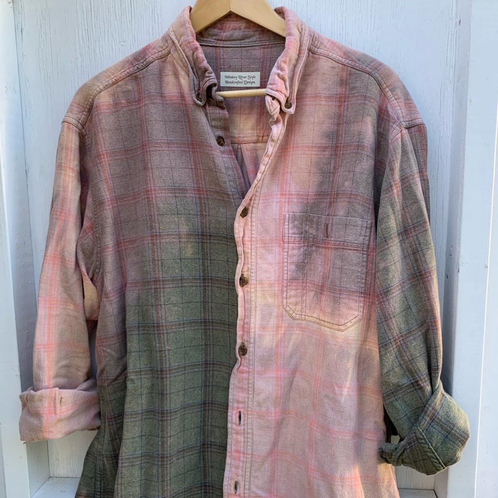 Handmade Bleached Flannel shirt with decal